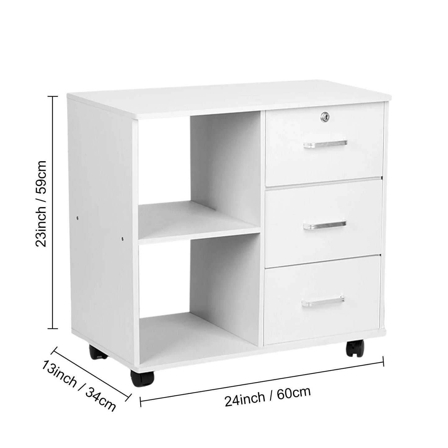 File Cabinet 3 Drawer Printer Stand Lateral Mobile Under Desk Organizer Wooden With Wheels Adjustable Shelves Home Room Storage - Home Fusion