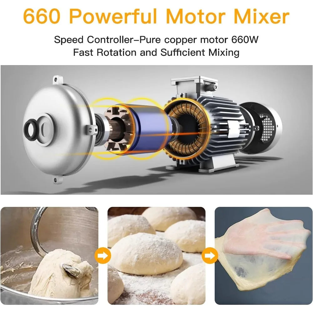 7.5QT Kitchen Electric Food Mixer 10-Speed Tilt-Head Dough Mixer for Baking Cake, Home Fusion