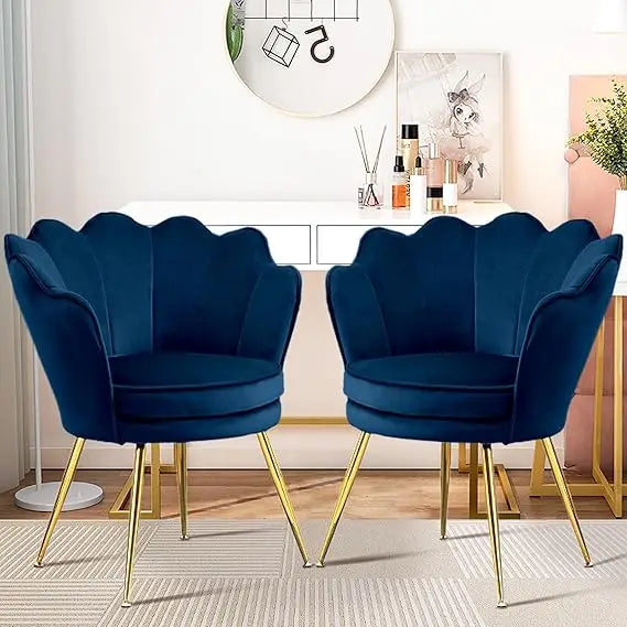 Accent Chairs Set of 2 for Living Room, Velvet Upholstered Makeup Room Vanity Chair with Back, Golden Metal Legs Accent Side Cha - Home Fusion