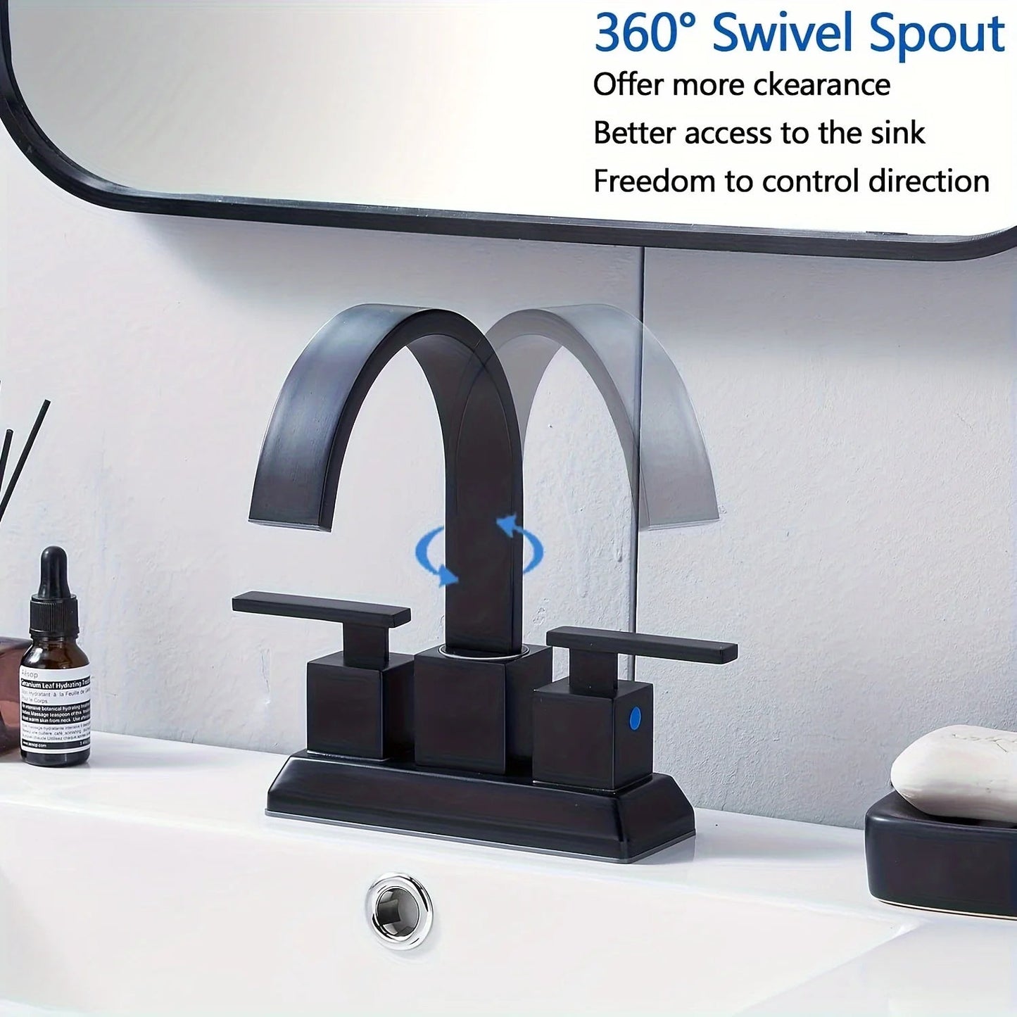 Matte Black Bathroom Faucet Black 4 Inch Centerset Bathroom Faucet for 3 Hole Waterfall 2 Handle Lavatory RV Bathroom Sink Fauc Home Fusion