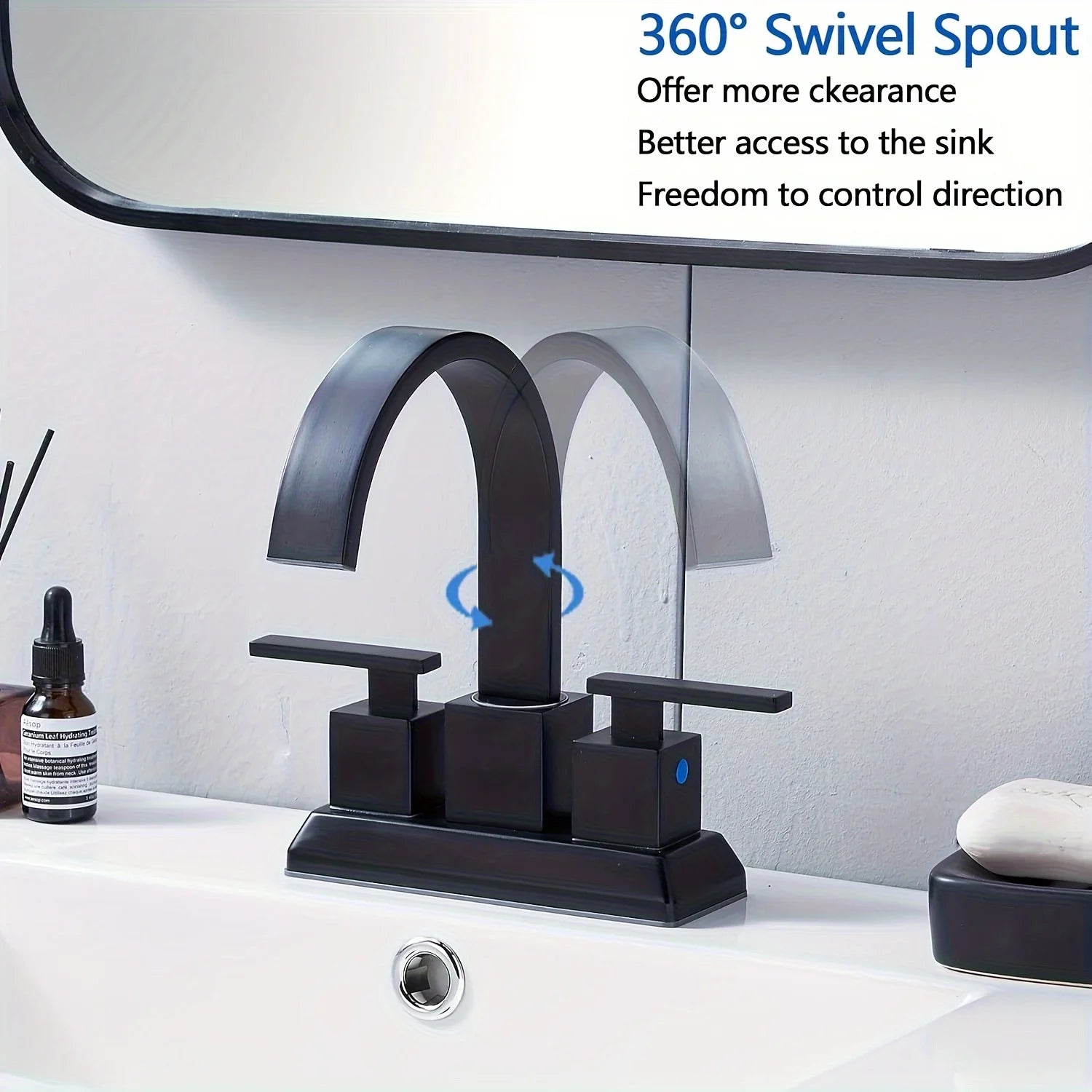 Matte Black Bathroom Faucet Black 4 Inch Centerset Bathroom Faucet for 3 Hole Waterfall 2 Handle Lavatory RV Bathroom Sink Fauc - Home Fusion
