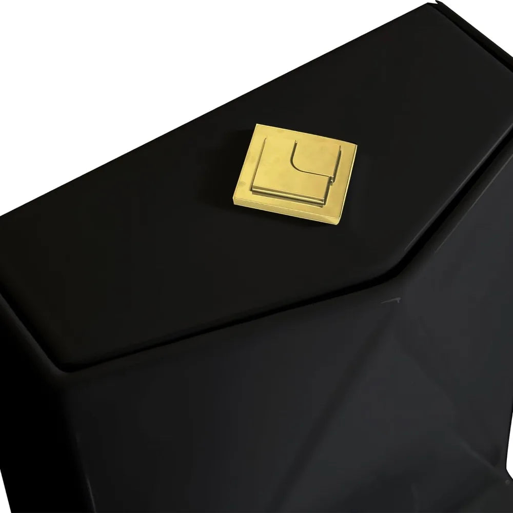 Square One Piece Toilet Black With Gold Button For Modern Bathroom,Diamond-shaped Sleek Design Elonagted Rectangle Glossy Black - Home Fusion