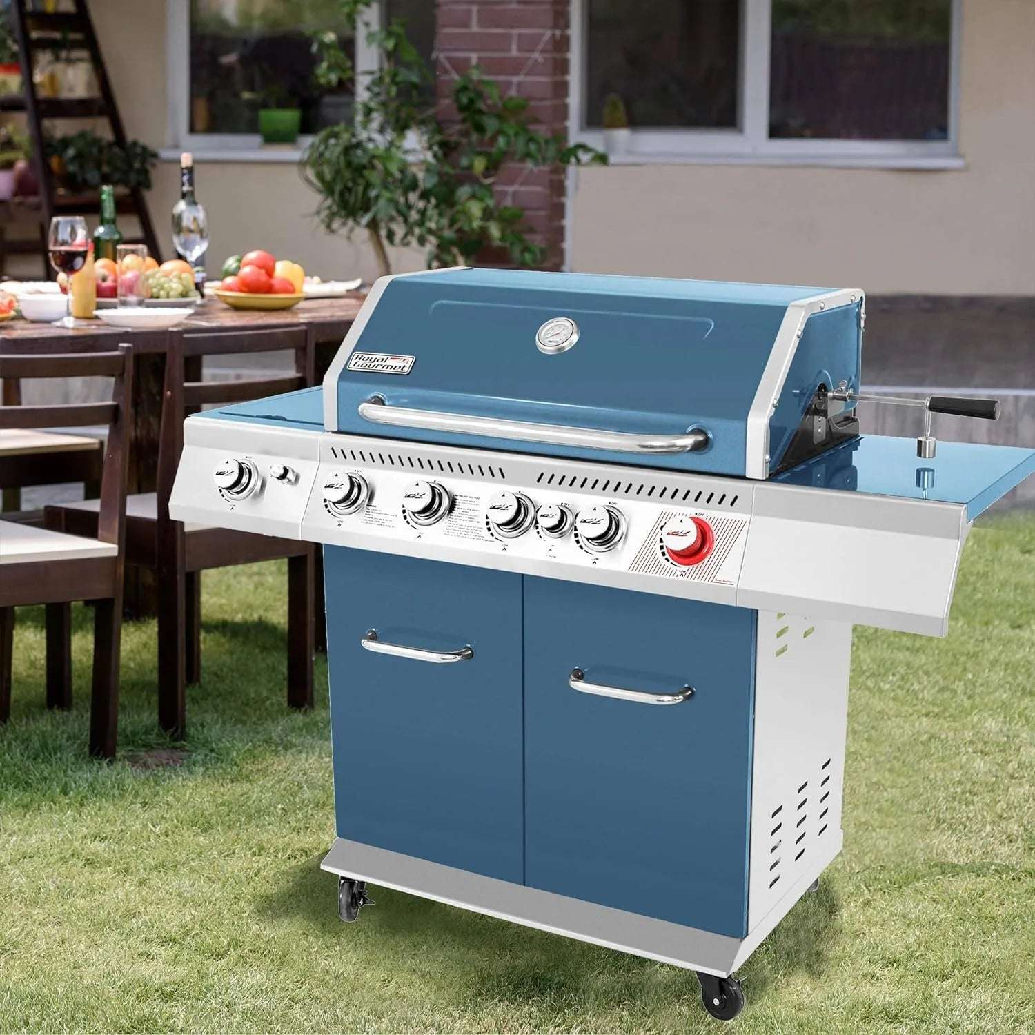Royal Gourmet GA5403B 5-Burner BBQ Cabinet Style Propane Gas Grill with Rotisserie Kit - Home Fusion
