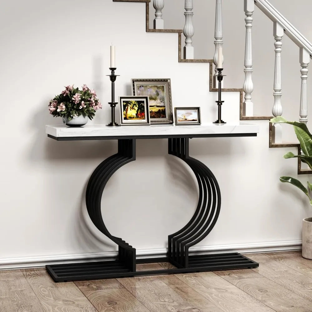 console table Modern Entryway Table, Console Table, 47.24" Faux Marble Narrow Sofa Table Free Combine Two Different Shape for Hallway Entrance 076823-f9.myshopify.com