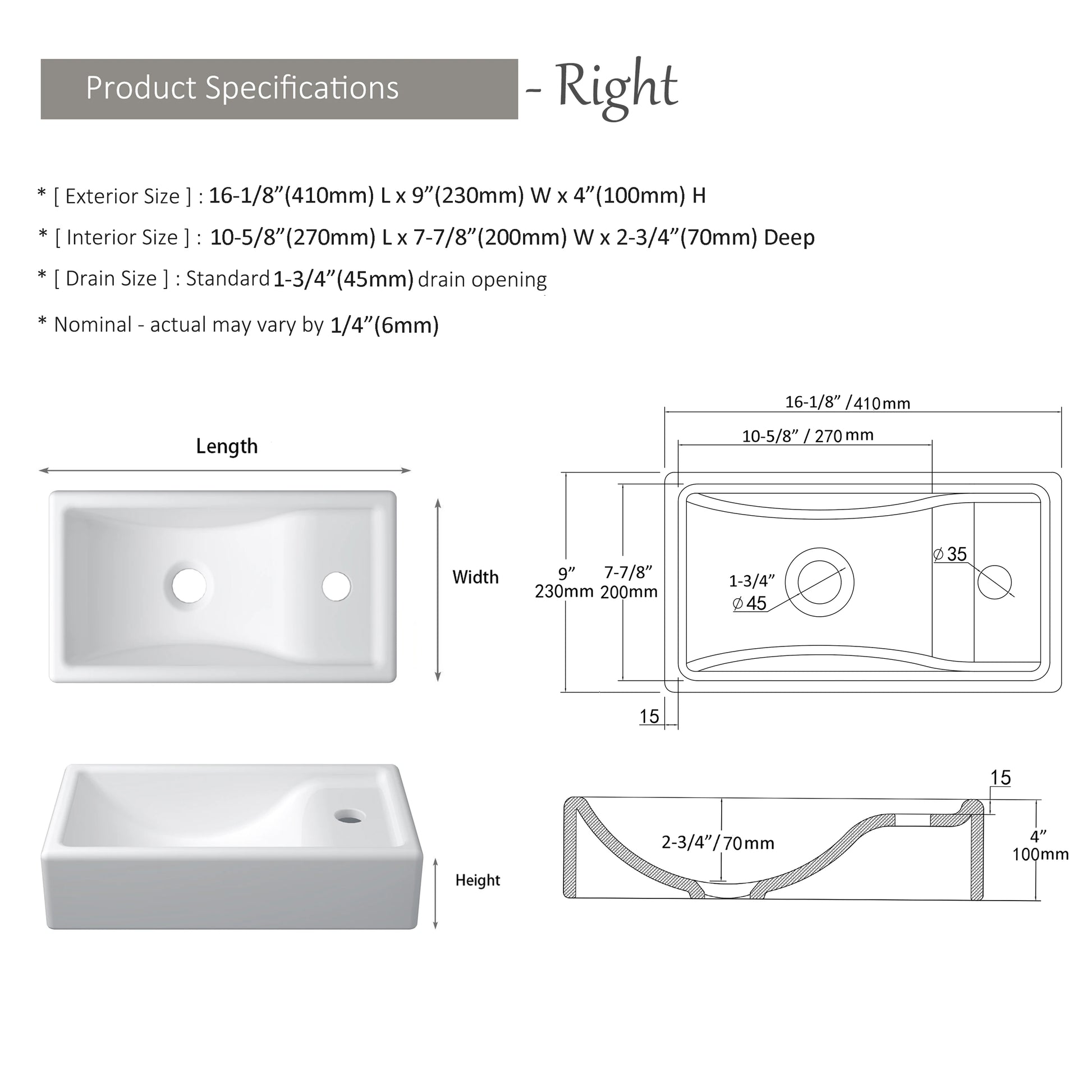 Vessel Sink, Above Countertop  Sink Rectangular/Egg Shape  White - Home Fusion