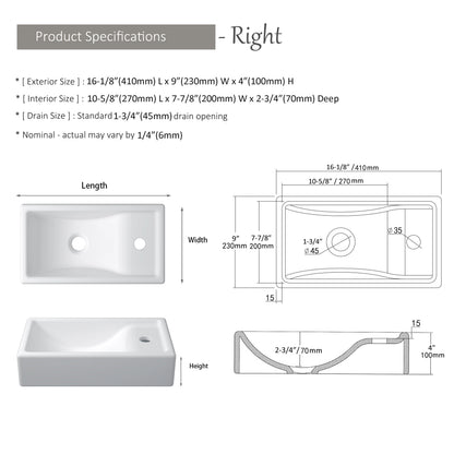 Vessel Sink, Above Countertop  Sink Rectangular/Egg Shape  White - Home Fusion