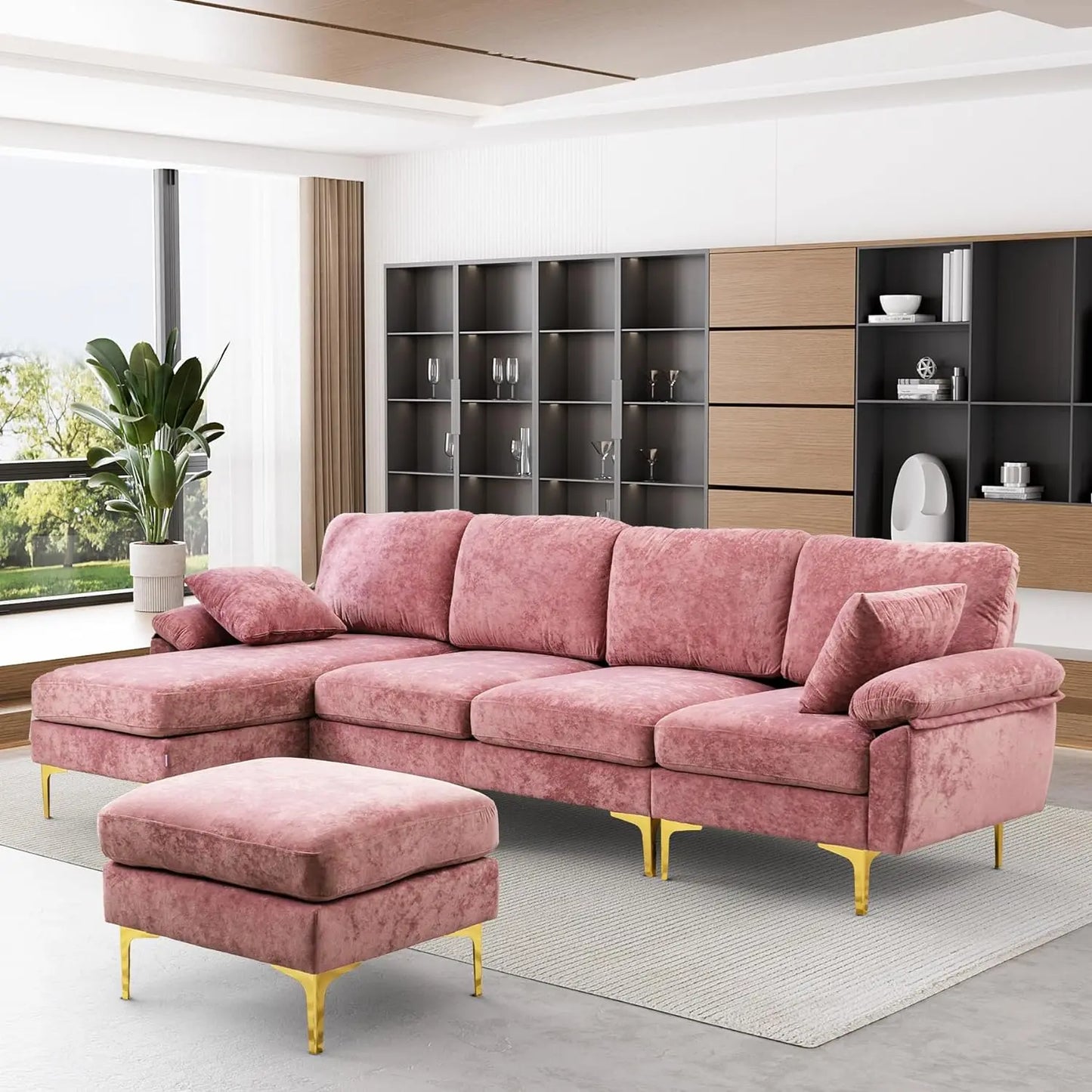 44404354023595 U-Shaped Sectional Sofa Couch,Sofa Set for Living Room,Convertible Velvet Couch Set with Chaise Lounge,Ottoman and Pillows 076823-f9.myshopify.com