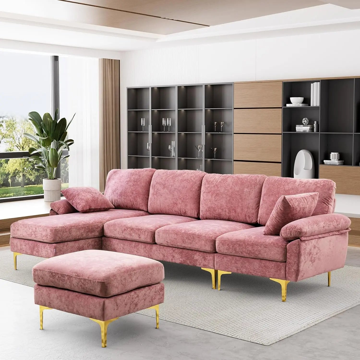 44404354023595 U-Shaped Sectional Sofa Couch,Sofa Set for Living Room,Convertible Velvet Couch Set with Chaise Lounge,Ottoman and Pillows 076823-f9.myshopify.com