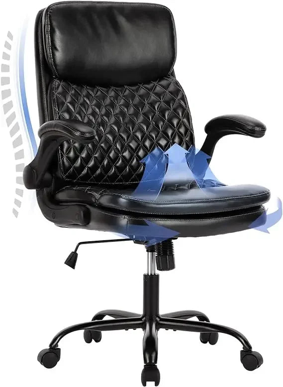 Stylish Leather Chair With Upgraded Caster for Swivel Computer Armchair High Back Executive Chair With Padded Flip-up Arms Desk - Home Fusion