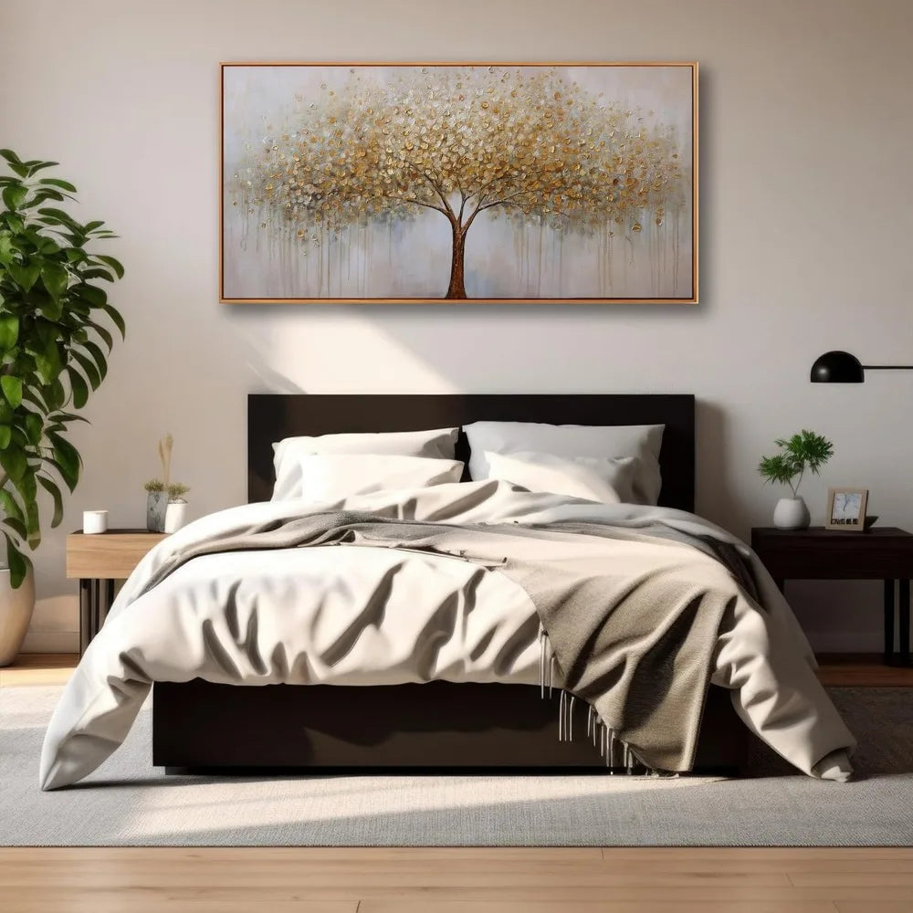 Wall Art Gold Abstract Tree of Life Framed Modern Artwork Canvas Painting Textured Tree Pictures Wall Decor Home Decor Wall - Home Fusion