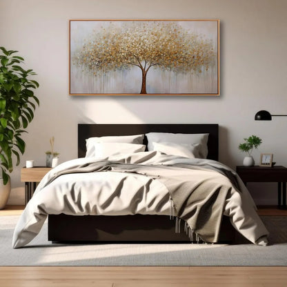 Wall Art Gold Abstract Tree of Life Framed Modern Artwork Canvas Painting Textured Tree Pictures Wall Decor Home Decor Wall - Home Fusion