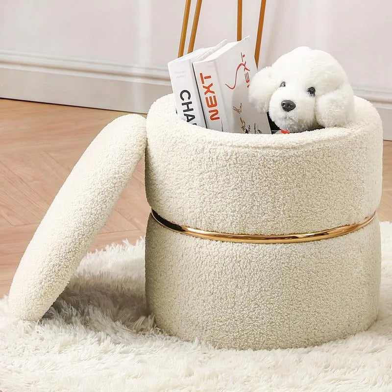 Storage Ottoman Upholstered Vanity Stool Foot Rest with Gold Metal Hoop, Ottoman with Storage for Living Room, Bedroom, Dinif 2 - Home Fusion