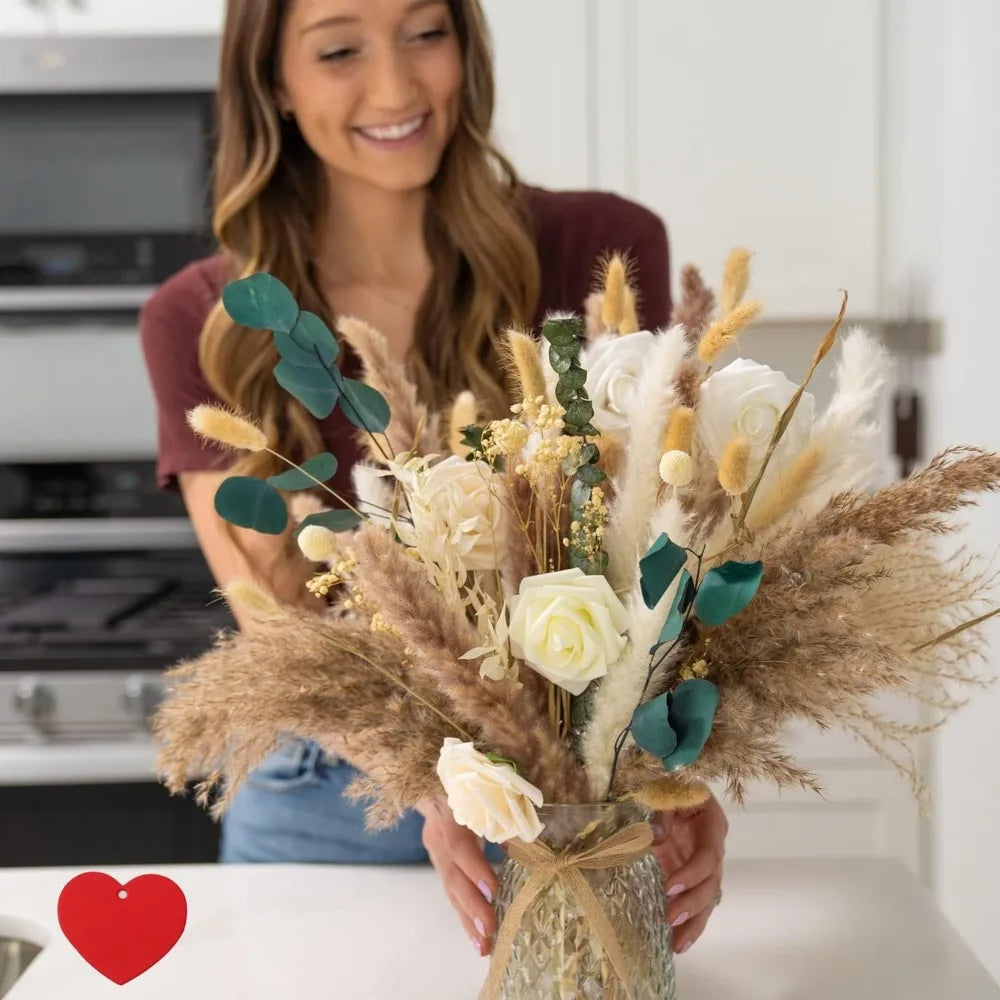 Pampas Grass with Vase Included for Dining Table Centerpiece - Home Fusion