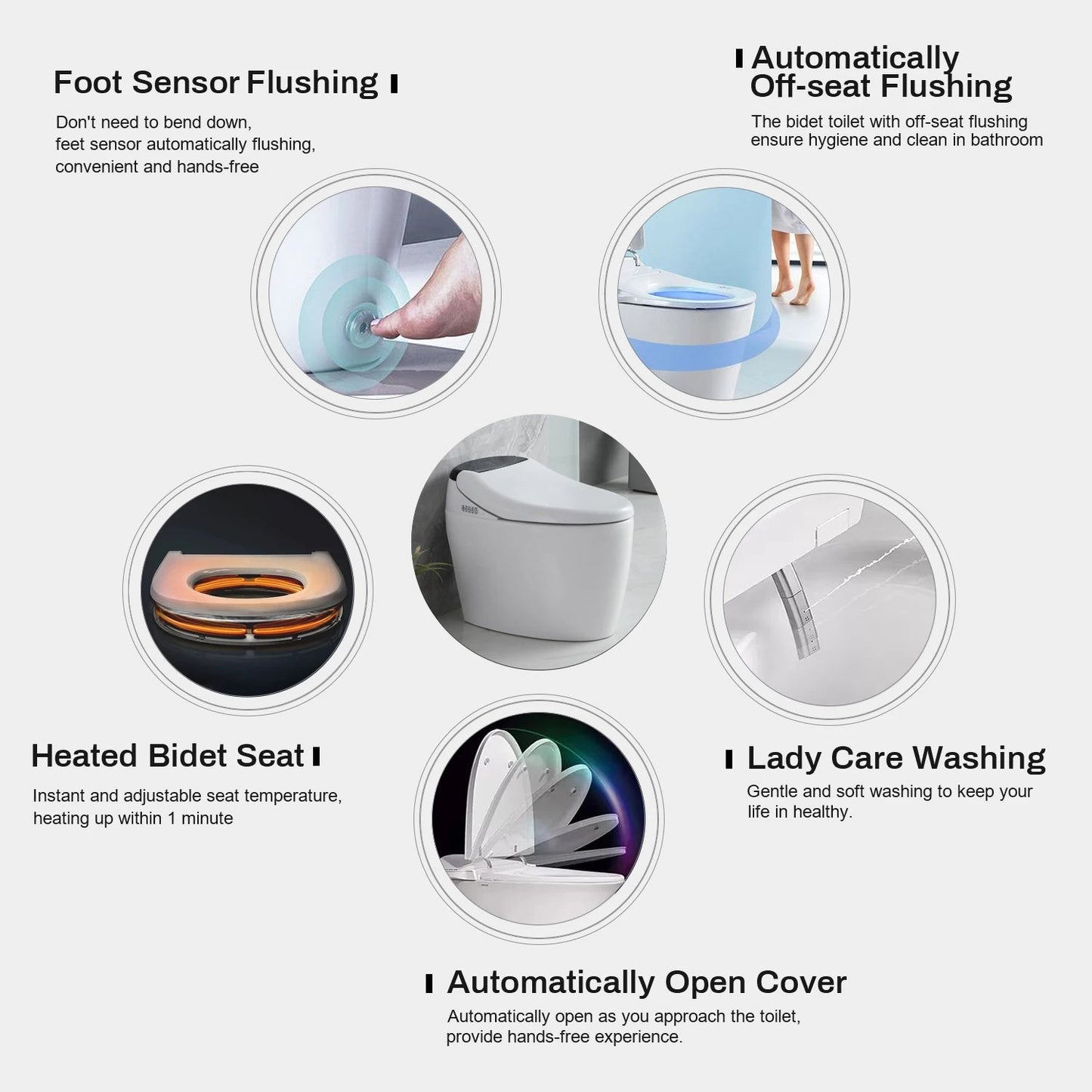Smart Toilet with AUTO Open/Close Lid,with Built In Bidet, One Piece Heated Bidet Toilet Seat with AUTO Flush, Tankless Toilet - Home Fusion