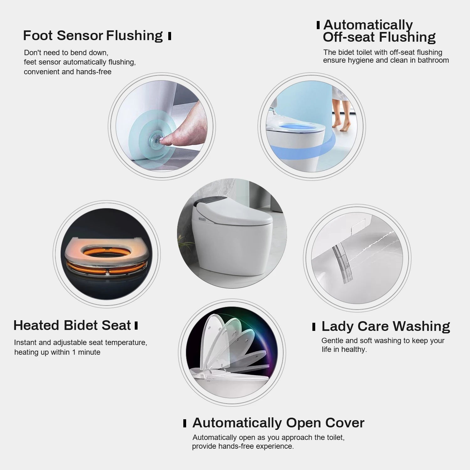 Smart Toilet with AUTO Open/Close Lid,with Built In Bidet, One Piece Heated Bidet Toilet Seat with AUTO Flush, Tankless Toilet - Home Fusion