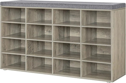Shoe Storage Bench with Cushion, Cubby Shoe Rack with 12 Cubbies, Adjustable Shelves, Multifunctional Shoe Organizer Bench - Home Fusion