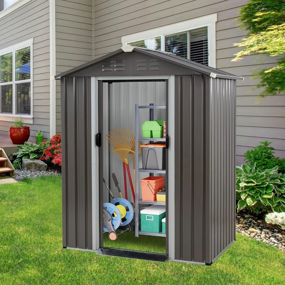 5 x 3 x 6 FT Outdoor Storage Shed Clearance with Lockable Door Metal Garden Shed Steel Anti-Corrosion Storage House - Home Fusion