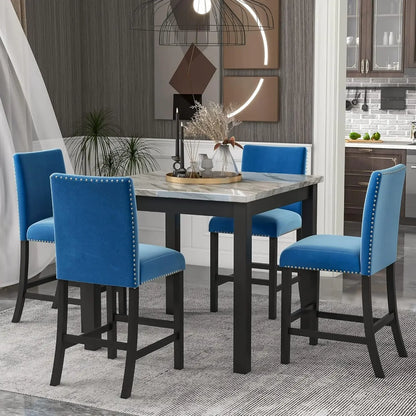 5 Piece Dining Room Table Set for Kitchen with Faux Marble Dining Table and 4 Upholstered-Seat Chairs,Living Room Furniture - Home Fusion