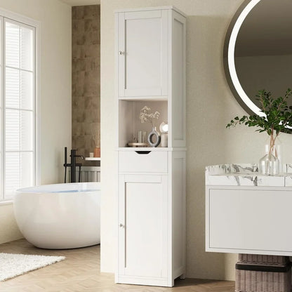 44403942752427 Bathroom Storage Cabinet, Slim Corner Floor Cabinet with Doors and Drawer, Freestanding Narrow Organizer with Adjustable Shelves 076823-f9.myshopify.com