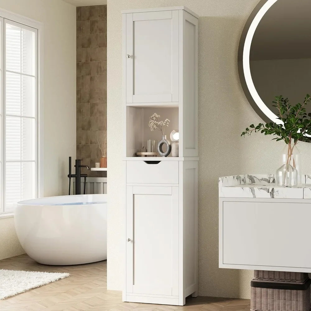 Bathroom cabinet Bathroom Storage Cabinet, Slim Corner Floor Cabinet with Doors and Drawer, Freestanding Narrow Organizer with Adjustable Shelves 076823-f9.myshopify.com
