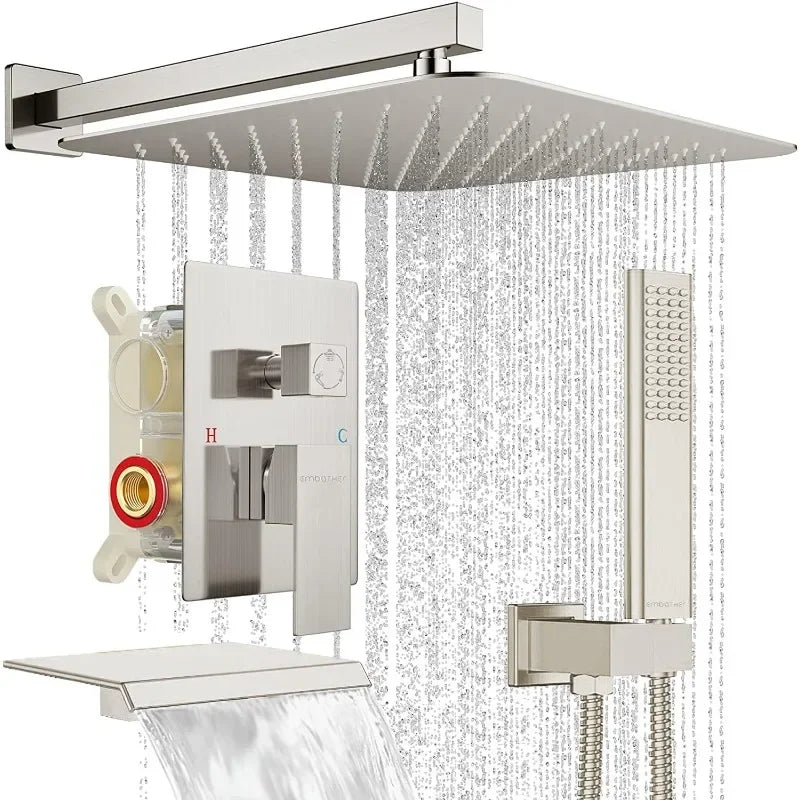 EMBATHER Shower System with Tub Spout,10 Inches Tub Shower Faucet Set For Bathroom,High Pressure Rain Shower with Handheld Spray - Home Fusion