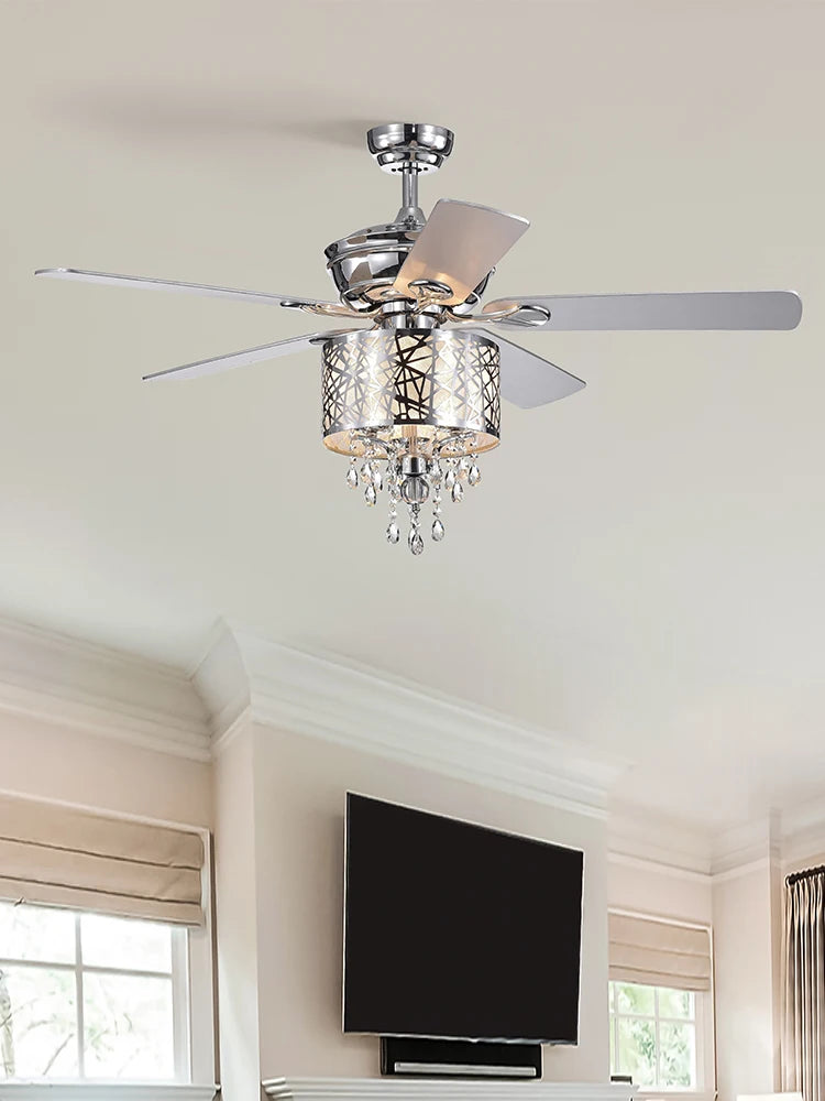 Elegant Metal 52-inch Ceiling Fan (Optional Remote&2 Color Option Blades) or Bedroom, Living Room, Dining Room--Chrome - Home Fusion