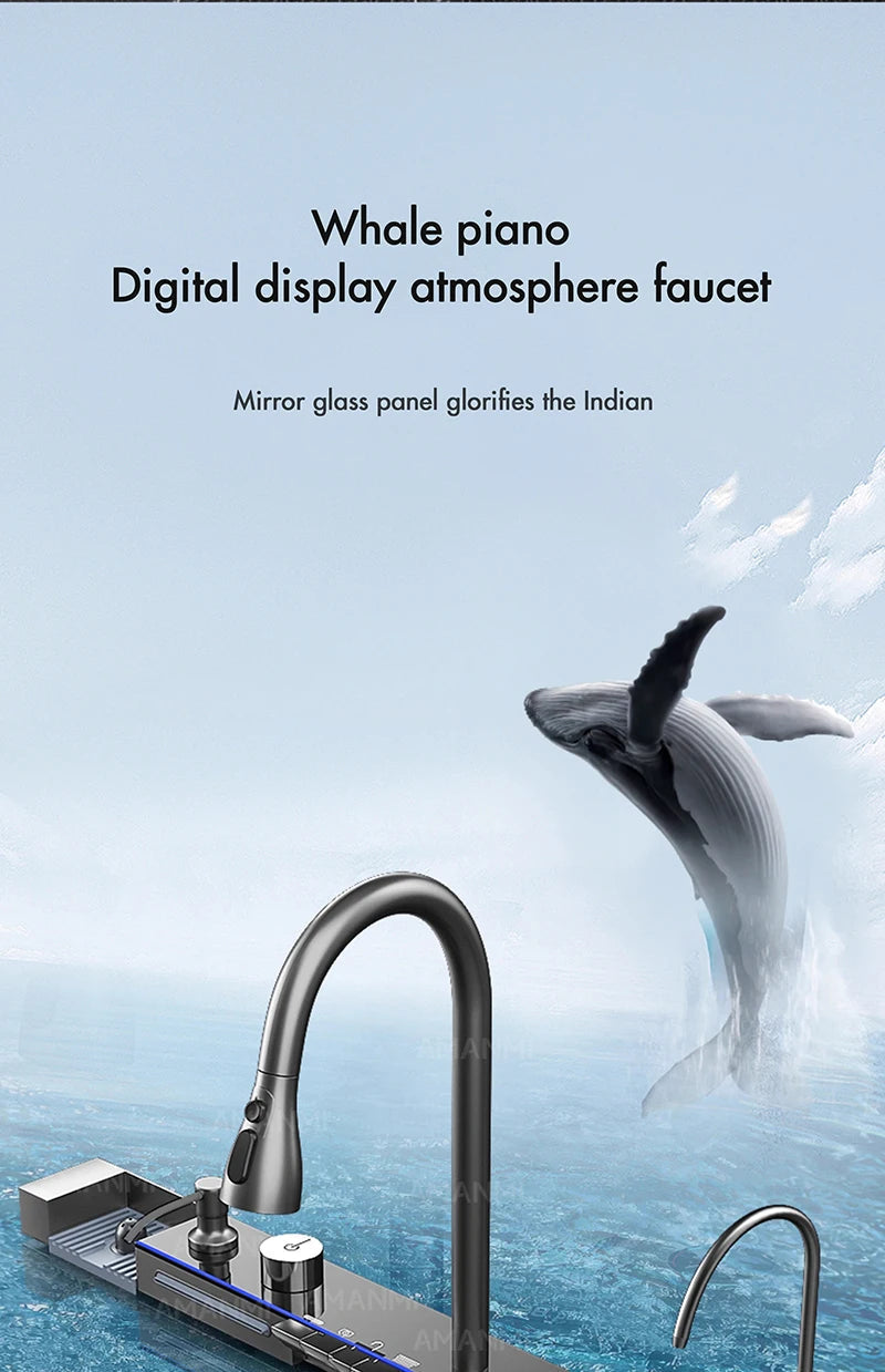 304 Stainless Steel Waterfall Kitchen Sink Large Single Slot Integrated Digital Display Faucet Set Soap Dispenser Cup Washer Home Fusion
