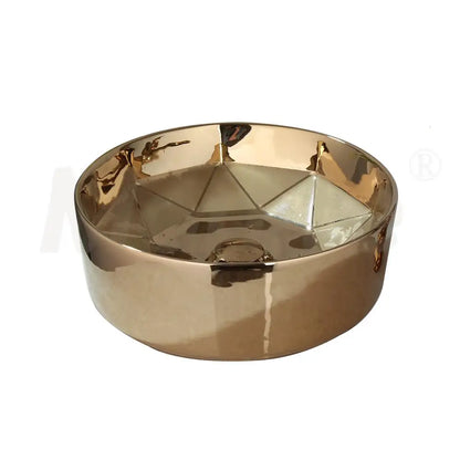 JIENI Bathroom Golden Plated Ceramic Round Combine Faucet Set Diamond Setting Lavatory Washbasin Sink Mixer Faucet w/ Pop Drain - Home Fusion