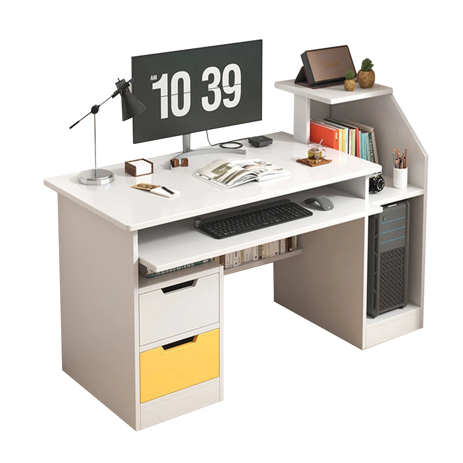 Room Desk Study White Multipurpose Home Office Computer Writing Desk Furniture Table Desks Reading Gaming Desktop Bedroom Wood - Home Fusion
