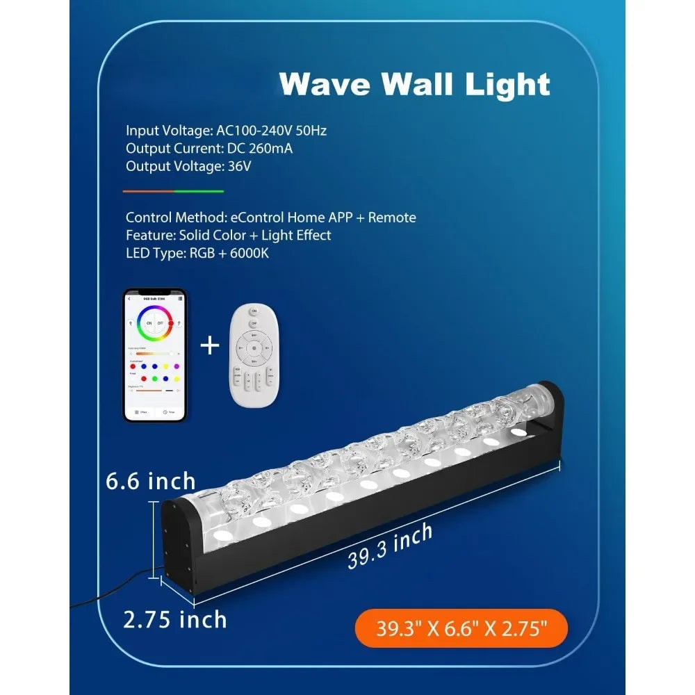 RGBW Dynamic Wave Wall Light,Flowing Water,Aurora Visual-Color Changing Wall Washer Lamp with Remote & APP-Ambient Light 1 Pack - Home Fusion
