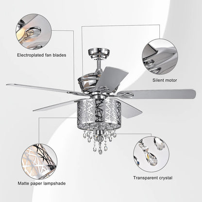 Elegant Metal 52-inch Ceiling Fan (Optional Remote&2 Color Option Blades) or Bedroom, Living Room, Dining Room--Chrome - Home Fusion