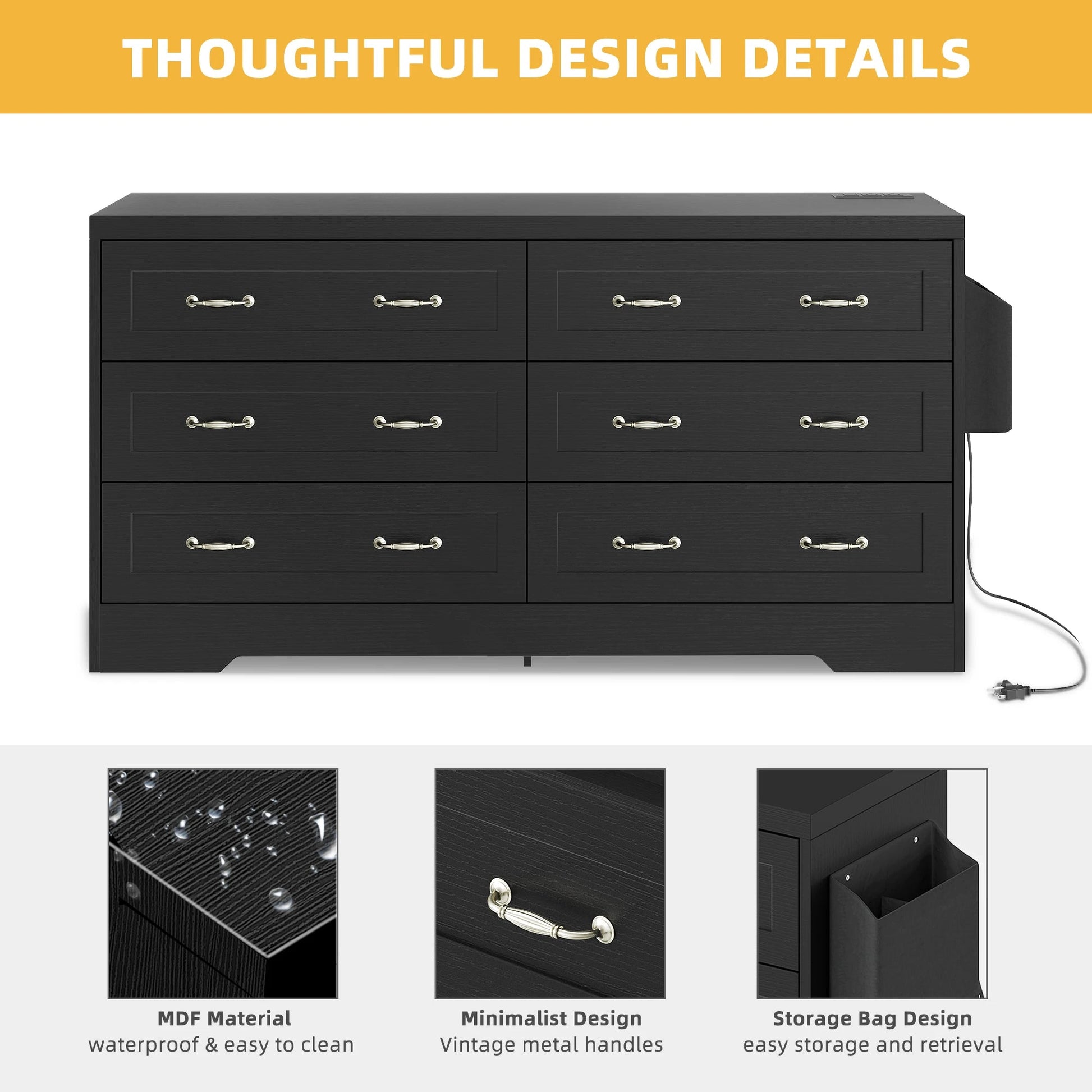 6 Drawer Dresser for Home Bedroom Wood Storage Cabinet Chest of Drawer Organizer - Home Fusion