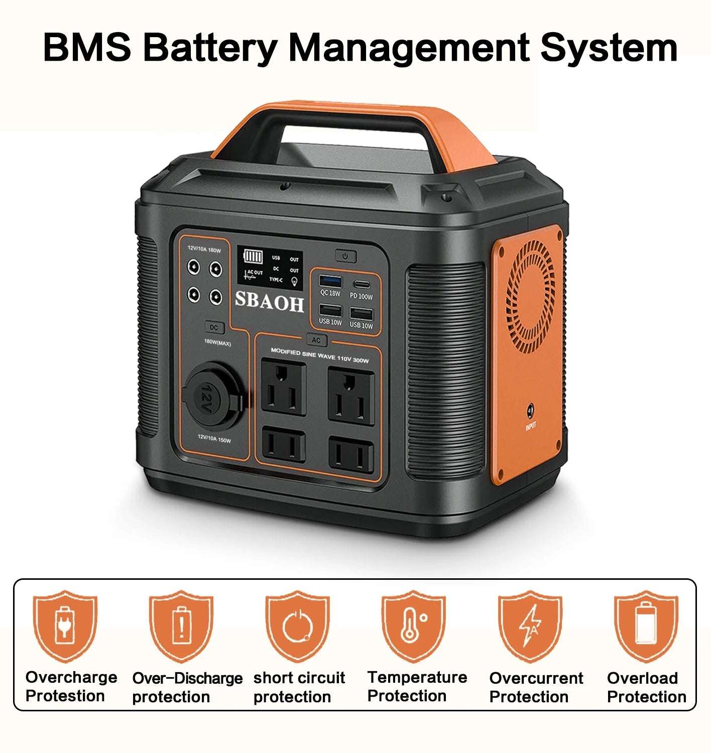 Portable Power Station, 300W 296Wh Solar Generator Quick Charge / 110V AC Outlets/DC Ports and LED Flashlight, Lithium Battery B - Home Fusion