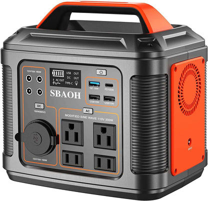 Portable Power Station, 300W 296Wh Solar Generator Quick Charge / 110V AC Outlets/DC Ports and LED Flashlight, Lithium Battery B - Home Fusion