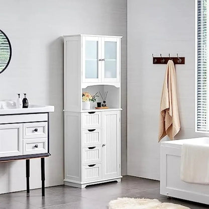 Tall Storage Cabinet with Glass Door, Bathroom Floor Cabinet 65.5″, Kitchen Pantry Storage Cabinet with Open Compartment Home Fusion Tall Storage Cabinet with Glass Door, Bathroom Floor Cabinet 65.5″, Kitchen Pantry Storage Cabinet with Open Compartment 076823-f9.myshopify.com