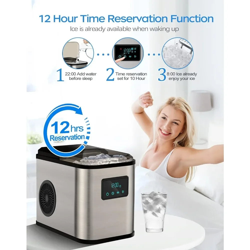 Ice Maker Countertop, Portable Ice Maker Machine, 28lbs/24Hrs, with Self Cleaning, Time Reservation, Include Scoop & Basket - Home Fusion