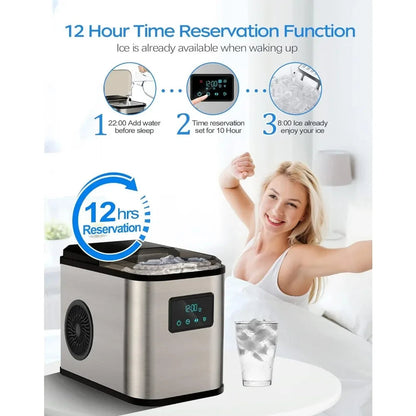 Ice Maker Countertop, Portable Ice Maker Machine, 28lbs/24Hrs, with Self Cleaning, Time Reservation, Include Scoop & Basket - Home Fusion