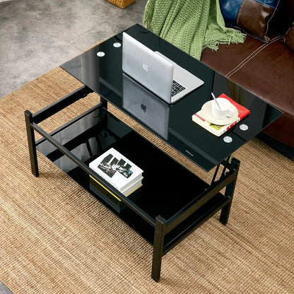 Rectangler Center Table with LED Lights2-Tier Tea Table Modern Side Coffee Table for Living Room - Home Fusion