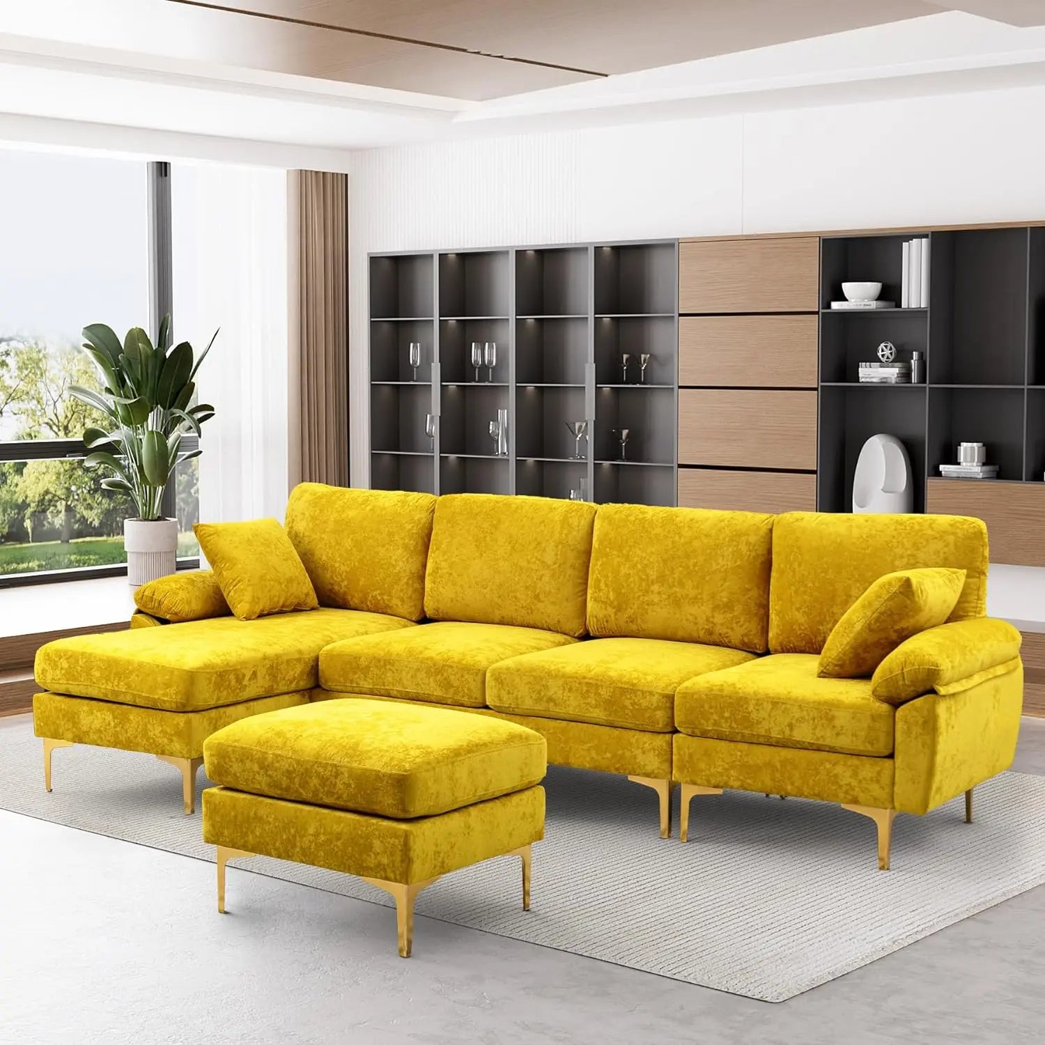 44404354154667 U-Shaped Sectional Sofa Couch,Sofa Set for Living Room,Convertible Velvet Couch Set with Chaise Lounge,Ottoman and Pillows 076823-f9.myshopify.com