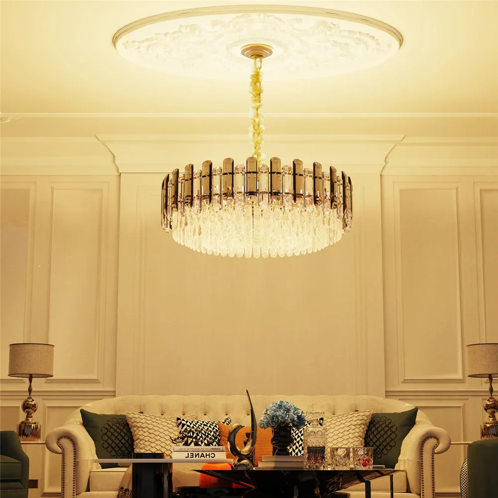 LUVODI Modern Crystal Chandelier Raindrop Pendant Light with 3 Color Lights for Choose - Home Fusion