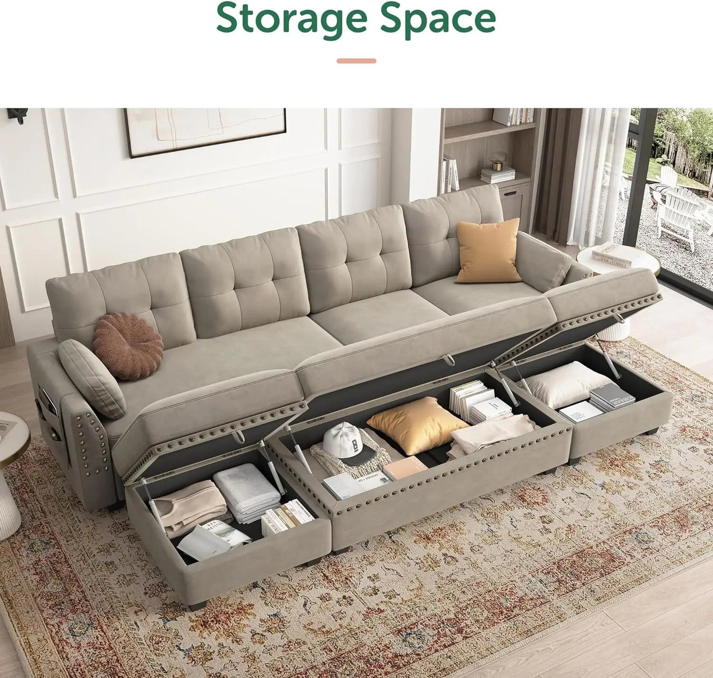 Velvet Reversible Sectional Sleeper Sofa with Storage Ottoman Convertible Couch 4-Seater Sectional Sofa Bed for Living Room Home Fusion Velvet Reversible Sectional Sleeper Sofa with Storage Ottoman Convertible Couch 4-Seater Sectional Sofa Bed for Living Room 076823-f9.myshopify.com