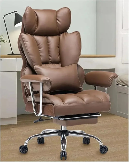 Desk office 400 lb Large and tall office chair PU leather computer chair Executive office chair leg rest and waist support - Home Fusion