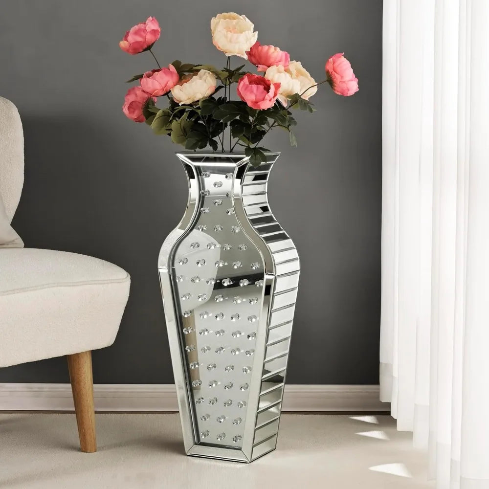 Silver Crystal Decorative Tall Vases for Floor Decor, Luxury Centerpiece for Home, Living - Home Fusion