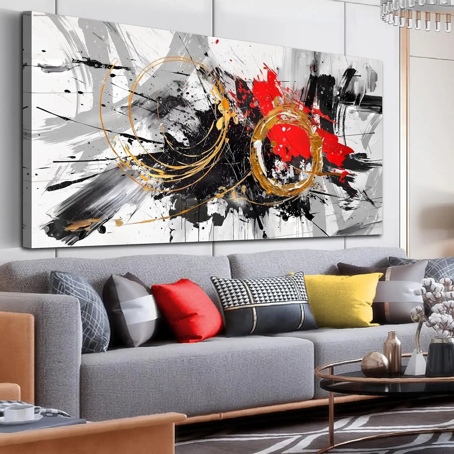 Decorative Paintings Large Abstract Art Wall  Black and White Canvas Wall Art Decorative Pictures for Living Room Home Decor - Home Fusion