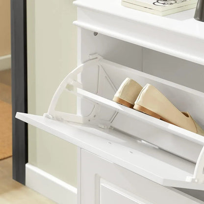 2 Flip-Drawers Shoe Cabinet, Slim Shoe Rack, Shoe Storage Cupboard Organizer Unit for Entryway and Hallway, 21.26"x9.45"x32.68" - Home Fusion