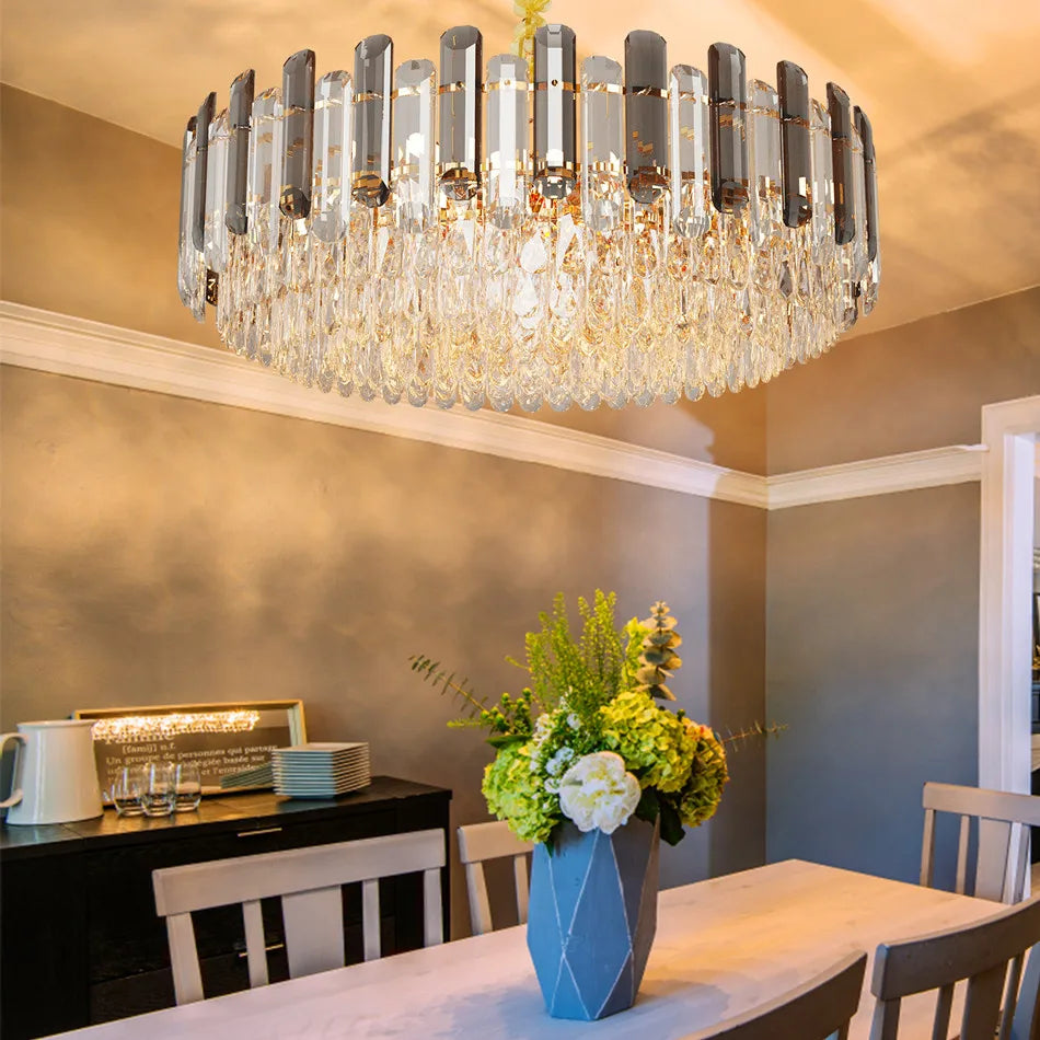 LUVODI Modern Crystal Chandelier Raindrop Pendant Light with 3 Color Lights for Choose - Home Fusion