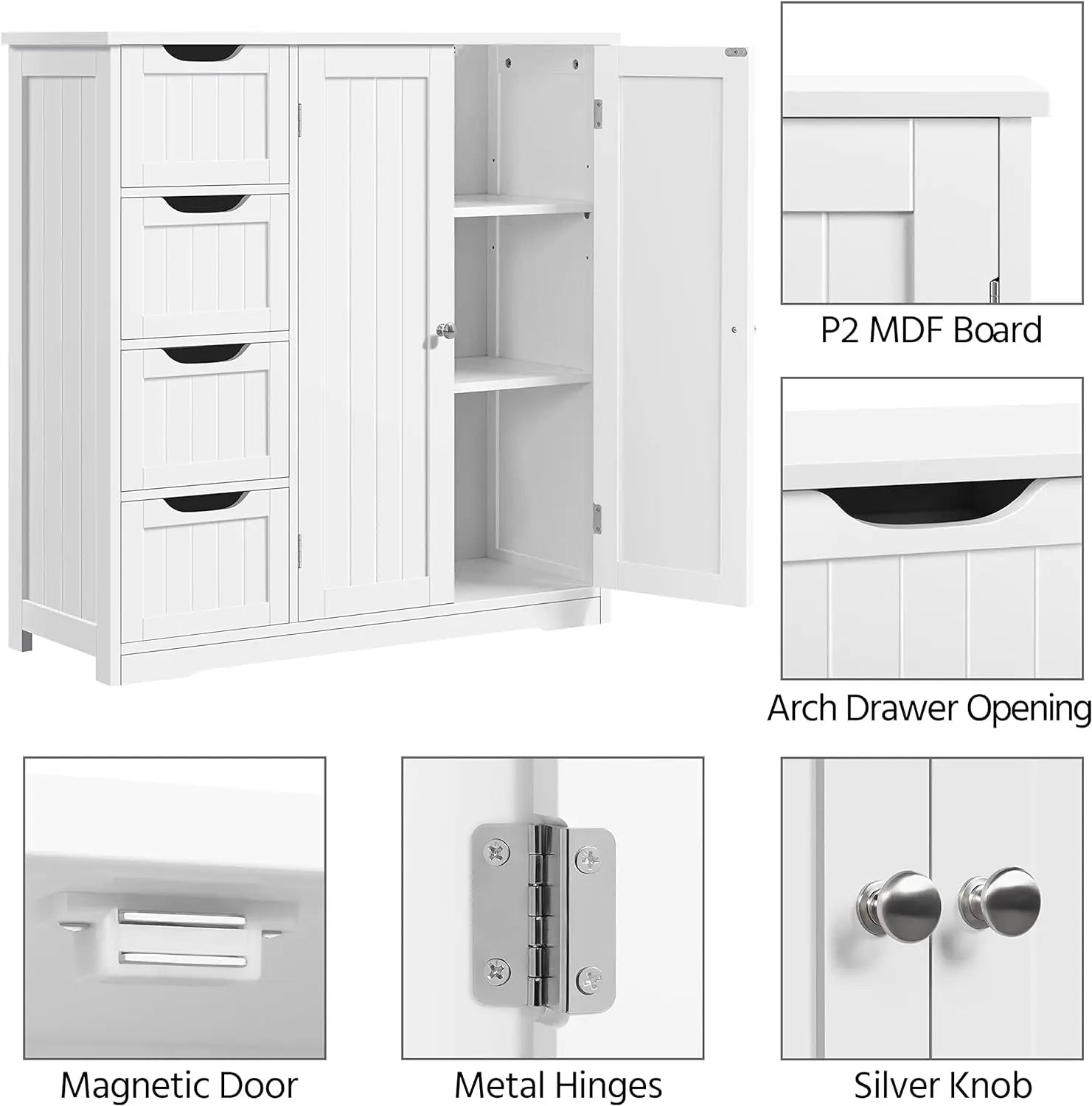 Wooden bathroom cabinet with 4 drawers and double doors, bathroom furniture and home decoration, white Home Fusion Wooden bathroom cabinet with 4 drawers and double doors, bathroom furniture and home decoration, white 076823-f9.myshopify.com