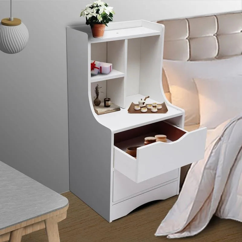 2-Drawer Bedroom Nightstand White | Bedside Table End Side Storage Furniture. - Home Fusion