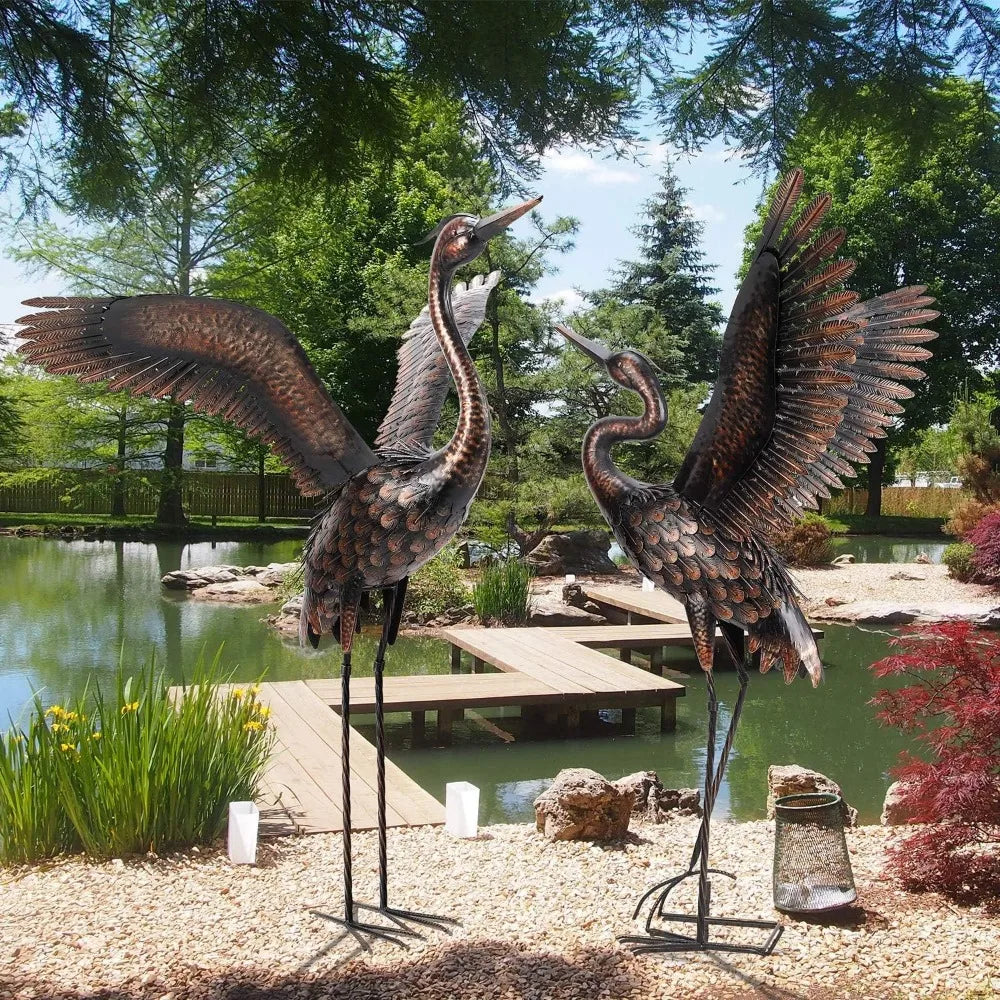 Garden Statue Outdoor Metal Heron Crane Yard Art Sculpture for Lawn Patio Backyard Decoration,46 inch (2-Pack) Home Fusion