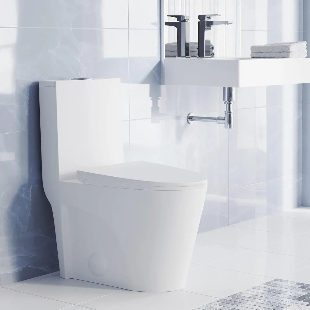 Swiss Madison SM-1T254 St. Tropez 1-Piece Toilet: Dual-Flush 1.1/1.6 GPF, Modern, 26.6x15x31", Matte White - Home Fusion